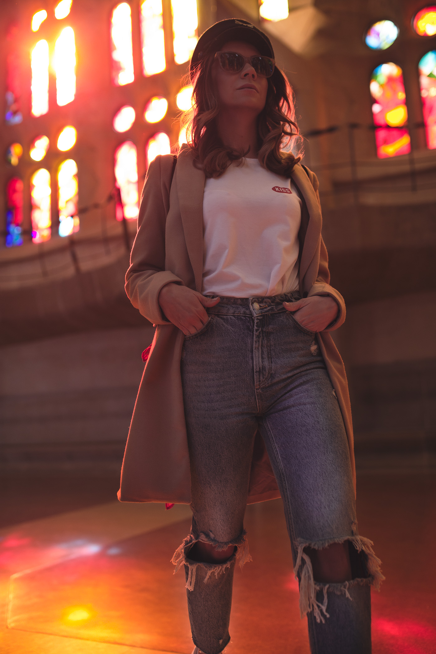 Sagrada Familia, Sagrada Familia Barcelona, plny lala, czapka Gigi Hadid, Olivka Blog, Barcelona