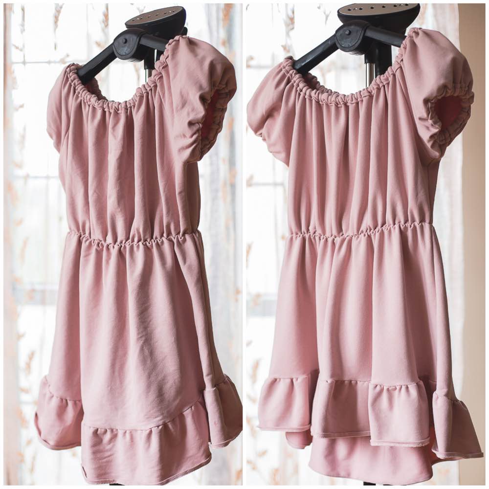 Porównanie sukienki przed i po prasowaniu parowym